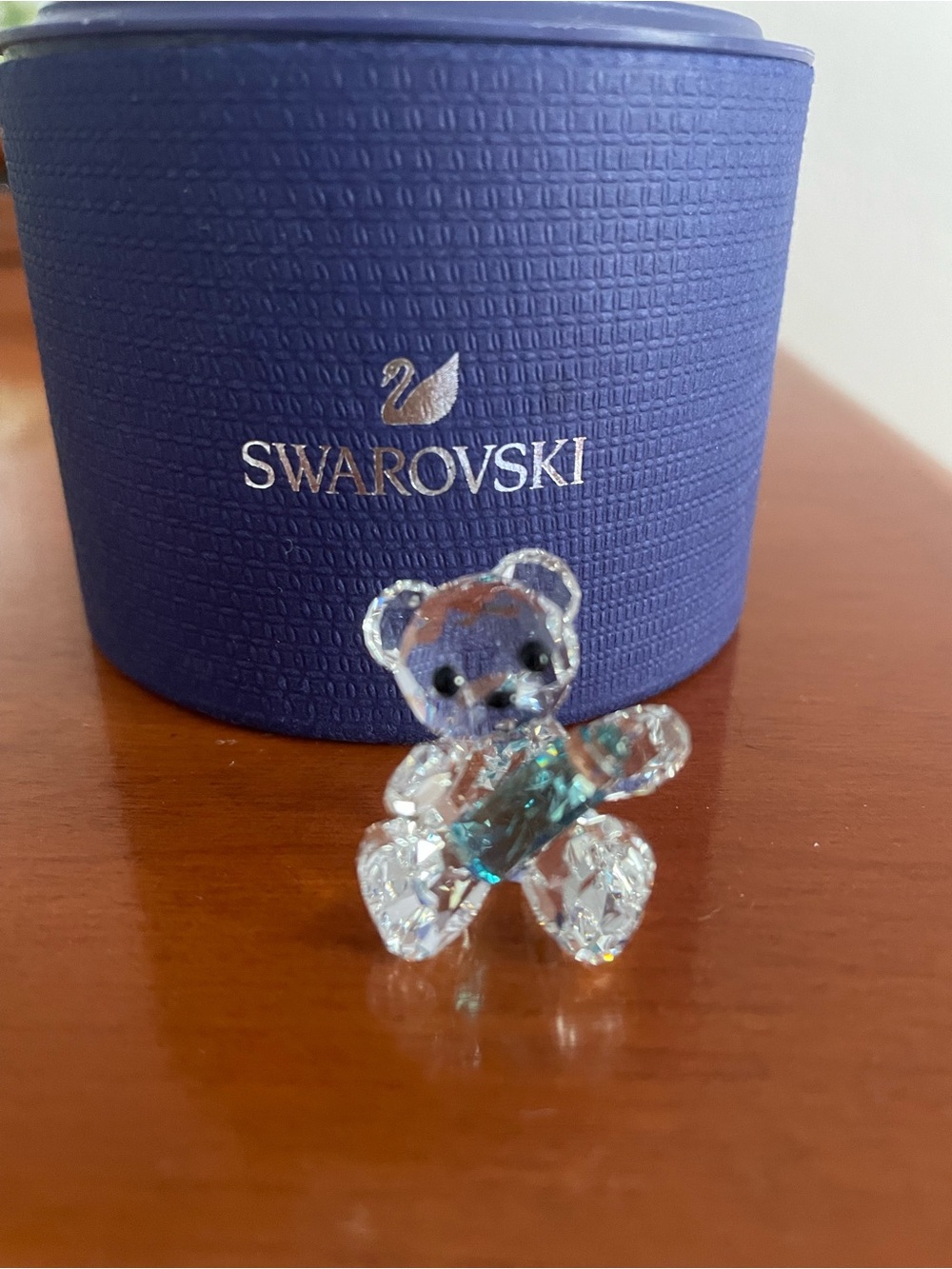 Swarovski Crystal Teddy Bear with Blue Baby Bottle